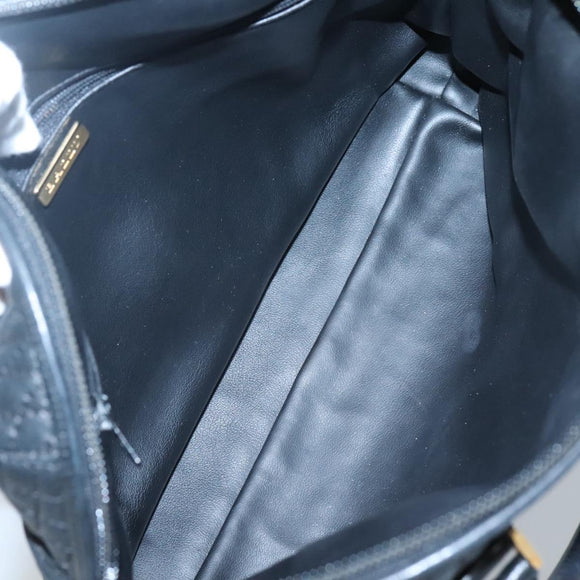 BALLY Quilted Hand Bag Leather Black Gold Auth BA1181