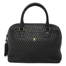 BALLY Quilted Hand Bag Leather Black Gold Auth BA1181-13