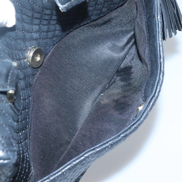 BALLY Quilted Hand Bag Leather Black Gold Auth BA1181