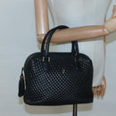 BALLY Quilted Hand Bag Leather Black Gold Auth BA1181-23