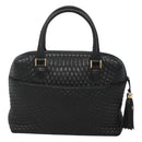 BALLY Quilted Hand Bag Leather Black Gold Auth BA1181-2