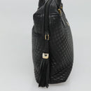 BALLY Quilted Hand Bag Leather Black Gold Auth BA1181-3