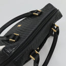BALLY Quilted Hand Bag Leather Black Gold Auth BA1181-6