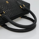 BALLY Quilted Hand Bag Leather Black Gold Auth BA1181-7