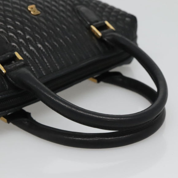 BALLY Quilted Hand Bag Leather Black Gold Auth BA1181