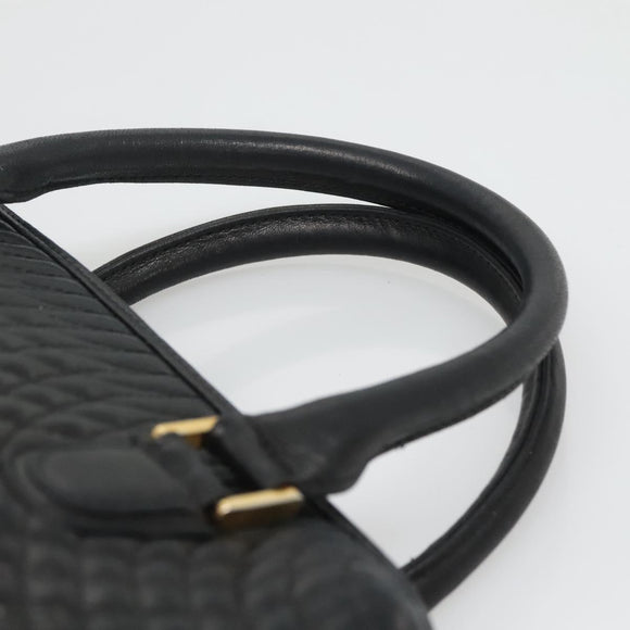 BALLY Quilted Hand Bag Leather Black Gold Auth BA1181