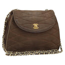CHANEL Chain Shoulder Bag Suede Brown Gold CC Auth BA11810-1