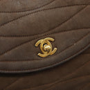 CHANEL Chain Shoulder Bag Suede Brown Gold CC Auth BA11810-14