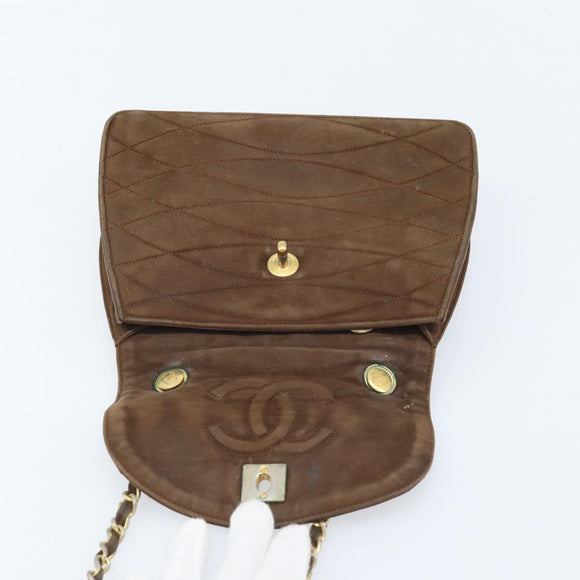 CHANEL Chain Shoulder Bag Suede Brown Gold CC Auth BA11810