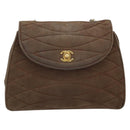CHANEL Chain Shoulder Bag Suede Brown Gold CC Auth BA11810-2