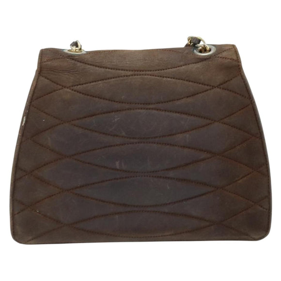 CHANEL Chain Shoulder Bag Suede Brown Gold CC Auth BA11810