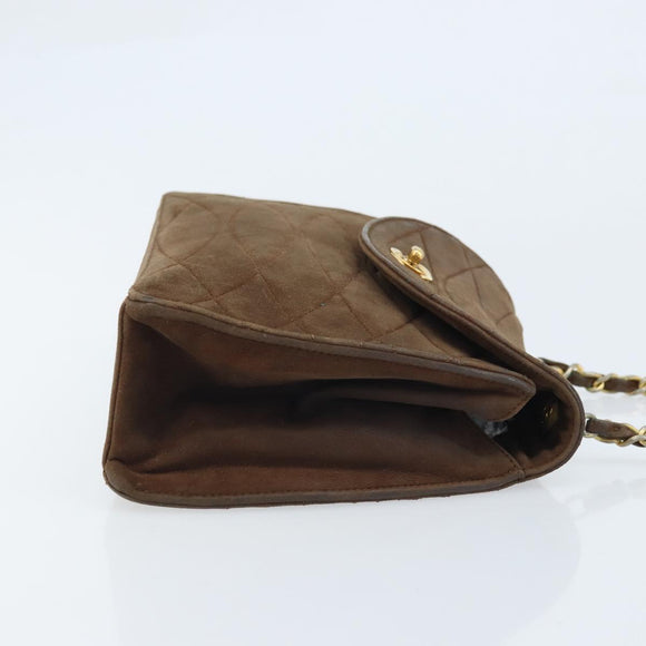 CHANEL Chain Shoulder Bag Suede Brown Gold CC Auth BA11810