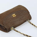CHANEL Chain Shoulder Bag Suede Brown Gold CC Auth BA11810-6