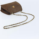 CHANEL Chain Shoulder Bag Suede Brown Gold CC Auth BA11810-7