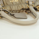 PRADA Gathered Hand Bag Nylon 2way Beige Gold Auth BA11812A-10