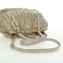 PRADA Gathered Hand Bag Nylon 2way Beige Gold Auth BA11812A-12