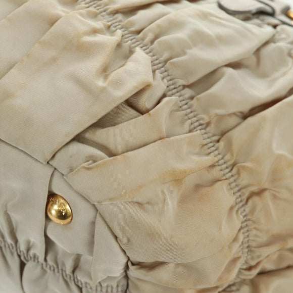 PRADA Gathered Hand Bag Nylon 2way Beige Gold Auth BA11812A