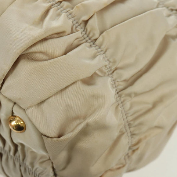 PRADA Gathered Hand Bag Nylon 2way Beige Gold Auth BA11812A