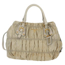 PRADA Gathered Hand Bag Nylon 2way Beige Gold Auth BA11812A-2