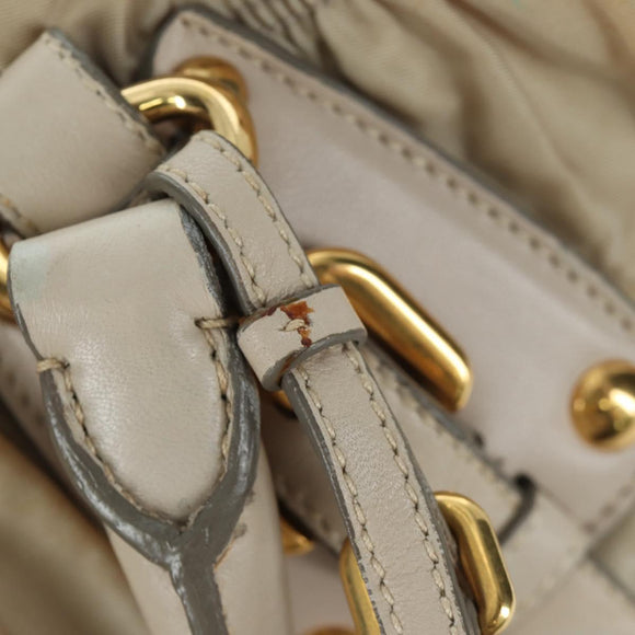 PRADA Gathered Hand Bag Nylon 2way Beige Gold Auth BA11812A