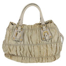 PRADA Gathered Hand Bag Nylon 2way Beige Gold Auth BA11812A-3
