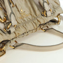 PRADA Gathered Hand Bag Nylon 2way Beige Gold Auth BA11812A-9