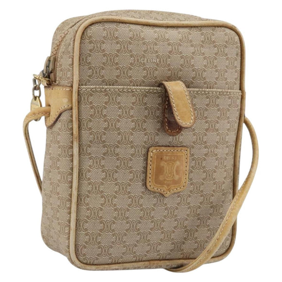 CELINE Macadam Canvas Shoulder Bag PVC Beige Gold Auth BA11820