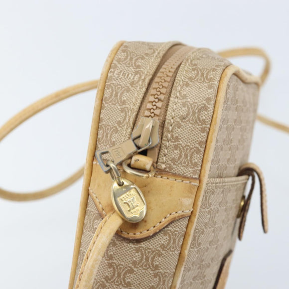 CELINE Macadam Canvas Shoulder Bag PVC Beige Gold Auth BA11820
