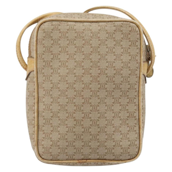 CELINE Macadam Canvas Shoulder Bag PVC Beige Gold Auth BA11820