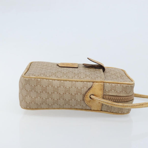 CELINE Macadam Canvas Shoulder Bag PVC Beige Gold Auth BA11820