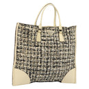 PRADA Hand Bag Tweed Beige Silver Auth BA11824A-1