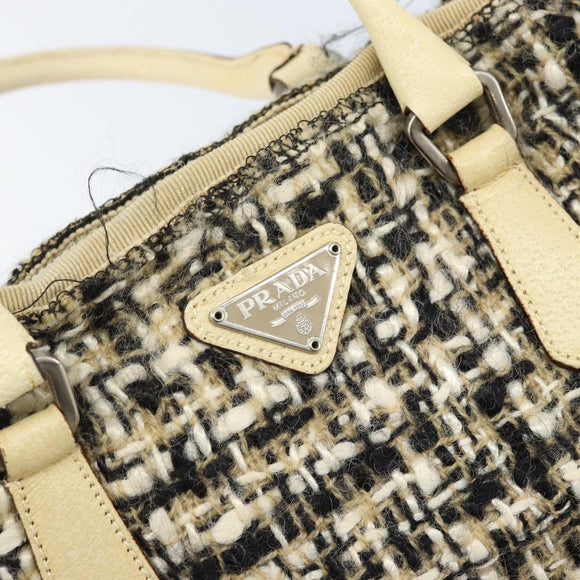 PRADA Hand Bag Tweed Beige Silver Auth BA11824A