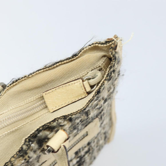 PRADA Hand Bag Tweed Beige Silver Auth BA11824A