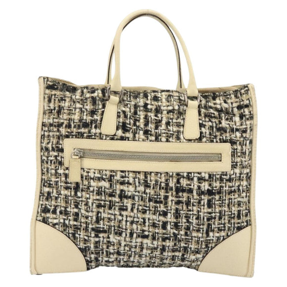 PRADA Hand Bag Tweed Beige Silver Auth BA11824A