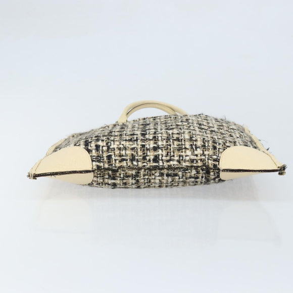 PRADA Hand Bag Tweed Beige Silver Auth BA11824A