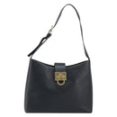 Salvatore Ferragamo Gancini Shoulder Bag Leather Black Gold Auth BA11825-13