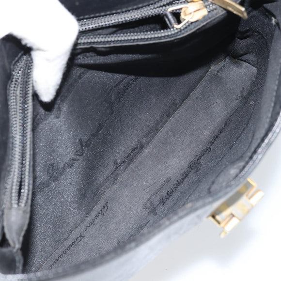 Salvatore Ferragamo Gancini Shoulder Bag Leather Black Gold Auth BA11825