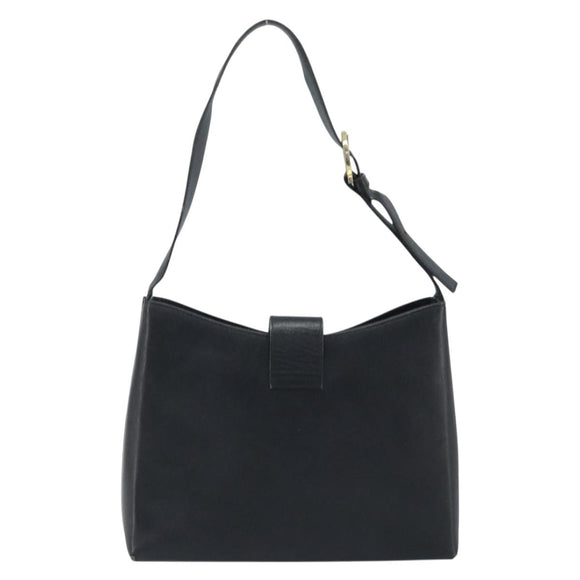 Salvatore Ferragamo Gancini Shoulder Bag Leather Black Gold Auth BA11825