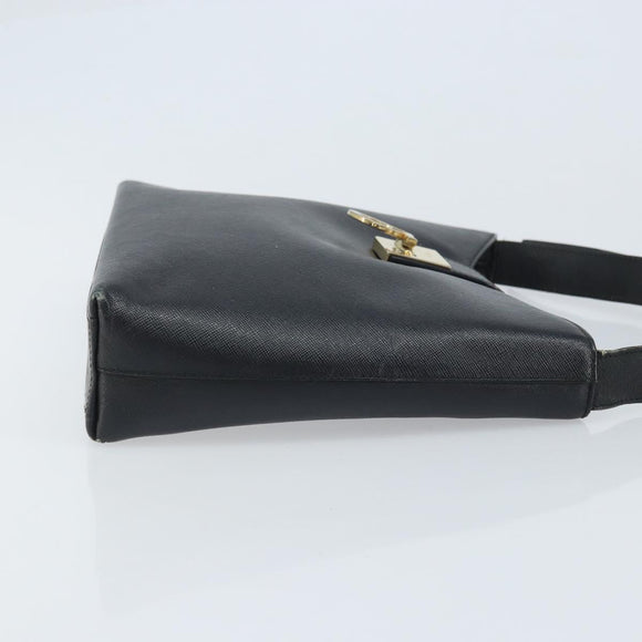 Salvatore Ferragamo Gancini Shoulder Bag Leather Black Gold Auth BA11825