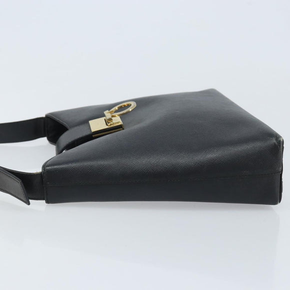 Salvatore Ferragamo Gancini Shoulder Bag Leather Black Gold Auth BA11825
