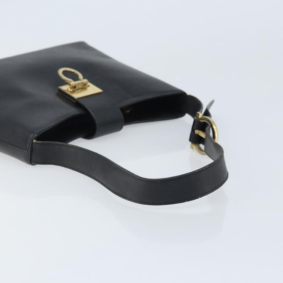 Salvatore Ferragamo Gancini Shoulder Bag Leather Black Gold Auth BA11825