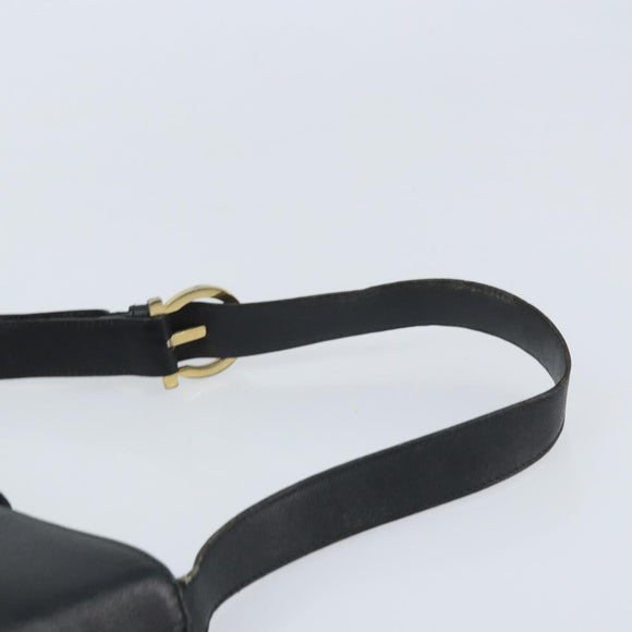 Salvatore Ferragamo Gancini Shoulder Bag Leather Black Gold Auth BA11825