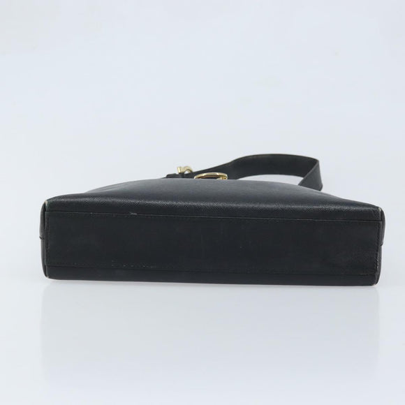 Salvatore Ferragamo Gancini Shoulder Bag Leather Black Gold Auth BA11825