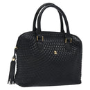 BALLY Quilted Hand Bag Leather Black Gold Auth BA1183-1