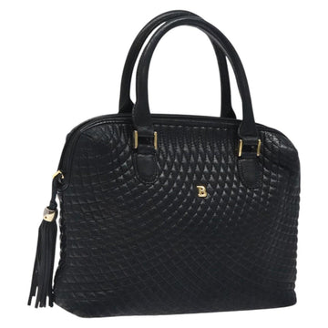 BALLY Quilted Hand Bag Leather Black Gold Auth BA1183