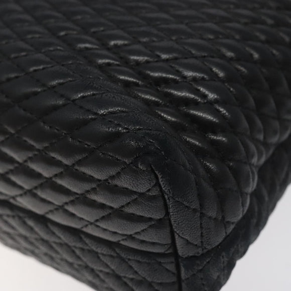 BALLY Quilted Hand Bag Leather Black Gold Auth BA1183