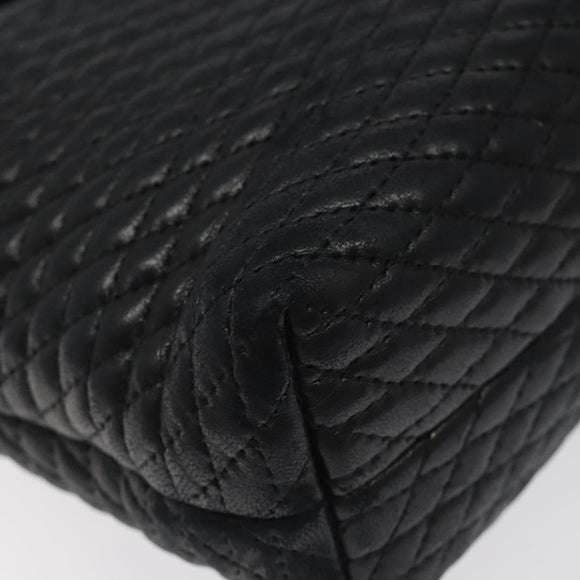 BALLY Quilted Hand Bag Leather Black Gold Auth BA1183