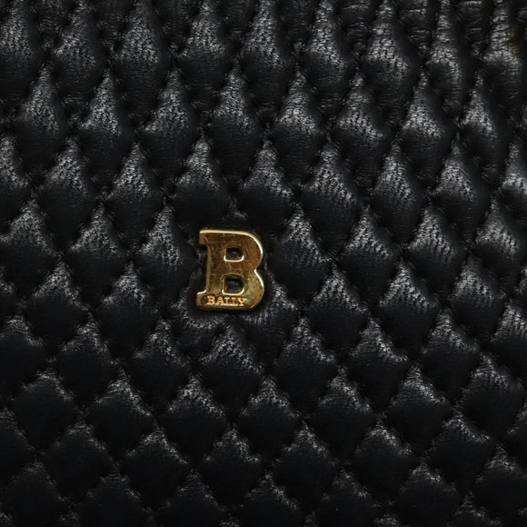 BALLY Quilted Hand Bag Leather Black Gold Auth BA1183