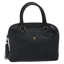 BALLY Quilted Hand Bag Leather Black Gold Auth BA1183-13