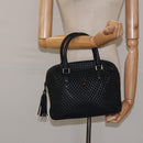 BALLY Quilted Hand Bag Leather Black Gold Auth BA1183-23